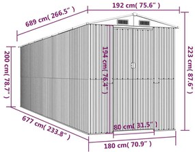 Αποθήκη Κήπου Ανοιχτό γκρι 192x689x223 εκ. Γαλβανισμένο Ατσάλι - Γκρι