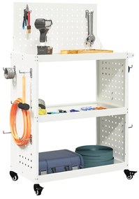 vidaXL Καρότσι εργαλείων με ράφι Λευκό 65 x 35 x 111 εκ Κρύα χάλυβας