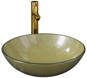 vidaXL Νιπτήρας Μπάνιου με Βρύση&amp; Βαλβίδα Πατητή από Ψημ. Γυαλί Χρυσός