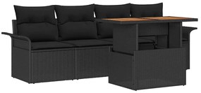 vidaXL Σετ Καναπέ Κήπου με αποθήκευση 5 pcs Μαύρο Πολυ ράταν
