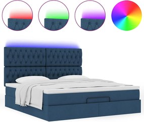 vidaXL Οθωμανικό κρεβάτι με στρώμα &amp; LEDs Μπλε 160x200cm ύφασμα