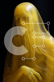 Intra Συλλεκτικό Ξύλινο Παζλ Plywood  4mm - Αφηρημένο κίτρινο γλυπτό σε σκούρο φόντο Σε Ξύλινο Κουτί - Διαστάσεις Puzzle: 10x10 cm – 25 κομμάτια