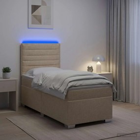vidaXL Κρεβάτι box spring με στρώμα Κρεμ 90 x 200 cm Ύφασμα