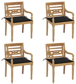 Καρέκλες Batavia 4 τεμάχια από Μασίφ Ξύλο Teak με Μαξιλάρια