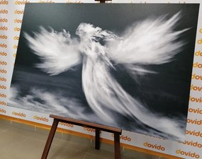 Εικόνα αγγέλου στα σύννεφα σε ασπρόμαυρο - 90x60
