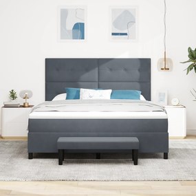 vidaXL Κρεβάτι με Στρώμα και Πάγκο Σκούρο Γκρι 180x200 εκ. Βελούδο