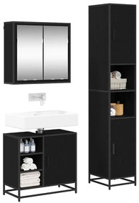 vidaXL Σετ Επίπλων Μπάνιου με ράφι 3 pcs Μαύρη Οξυά Επεξεργασμένο ξύλο