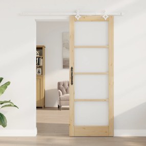vidaXL Συρόμενη Πόρτα  με Σετ Αξεσουάρ 78x211 εκ. Συμπαγές Ξύλο Πεύκο