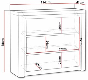 Σιφονιέρα Stanton G105, Ribbeck δρυς, Γυαλιστερό λευκό, Με συρτάρια, Αριθμός συρταριών: 3, 98x114x41cm, 63 kg | Epipla1.gr