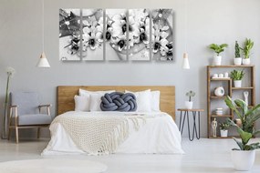 Εικόνα 5 τμημάτων ασπρόμαυρα λουλούδια σε αφηρημένο φόντο - 200x100