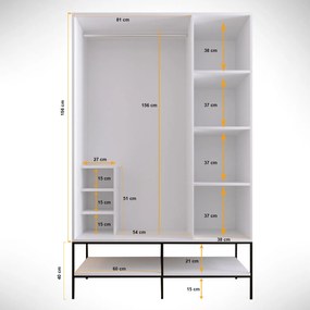 Τριφυλλη Ντουλαπα Λευκο/ΜαυροMARTIN 50x126x200