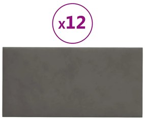 vidaXL Πάνελ Τοίχου 12 τεμ. Σκούρο γκρι 30x15 εκ. 0,54 μ² Βελούδινα