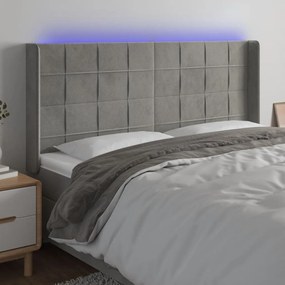 Κεφαλάρι Κρεβατιού LED Ανοιχτό Γκρι 203x16x118/128εκ. Βελούδινο 3124114
