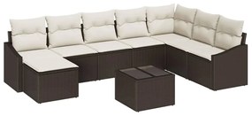 vidaXL Σετ Εξωτερικής Τραπεζαρίας 9 Τεμαχίων με Μαξιλάρια σε Καφέ Πολυ Ράτταν