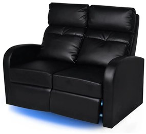 Καναπές διθέσιος Ανακλινόμενος με LED Μαύρος Συνθετικό Δέρμα - Μαύρο