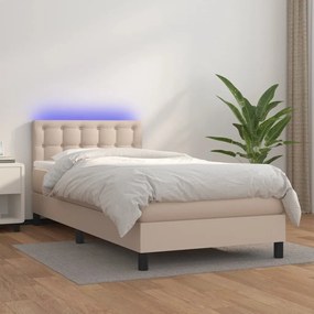 vidaXL Κρεβάτι Boxspring Στρώμα&amp;LED Καπουτσίνο 80x200 εκ. Συνθ. Δέρμα