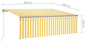 Τέντα Αυτόματη με Σκίαστρο/LED/Αισθ. Ανέμου Κίτρινο/Λευκό 4x3 μ   - Κίτρινο