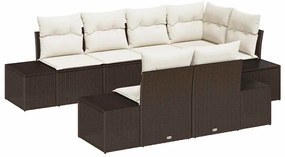 vidaXL Σετ Καναπέ Κήπου με μαξιλάρι 7 pcs Καφέ και κρεμ Πολυ ράταν