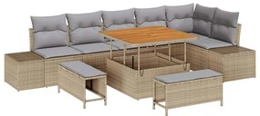 vidaXL Σετ Καναπέ Κήπου με μαξιλάρι 9 pcs Μπεζ Πολυ ράταν