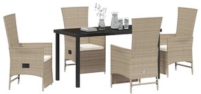 vidaXL Σέτ φαγητού για κήπο με μαξιλάρι 5 pcs Μπεζ συνθετικό ρατάν