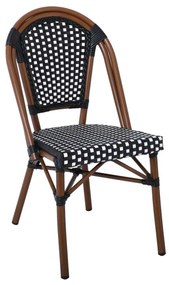 PARIS Καρέκλα Bistro, Αλουμίνιο Καρυδί, Wicker Άσπρο - Μαύρο, Στοιβαζόμενη