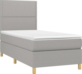vidaXL Κρεβάτι Boxspring με Στρώμα &amp; LED Αν.Γκρι 90x200 εκ. Υφασμάτινο