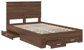 vidaXL Σκελετός Κρεβατιού Καφέ Δρύινο και Ασημί 135 x 190 cm