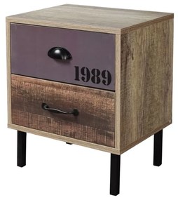 Κομοδίνο Number 09-1472 Με 2 Συρτάρια 40x30xH48cm Sonoma - White - Grey Melamine, Metal