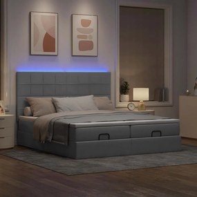 vidaXL Οθωμανικό κρεβάτι με στρώματα &amp; LEDs Ανοιχτό γκρι ύφασμα