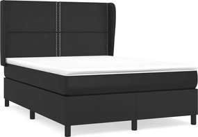 vidaXL Κρεβάτι Boxspring με Στρώμα Μαύρο 140x190εκ.από Συνθετικό Δέρμα