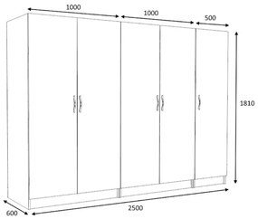 Ντουλάπα ρούχων Victoria Megapap πεντάφυλλη χρώμα λευκό 250x60x181εκ.