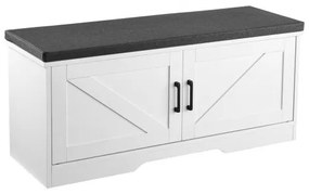 VEVOR Shoe Storage Bench, 1000 x 355 x 460 mm Shoe Organizer with Padded Seat Cushion, Entryway Bench with 2 Barn Doors and Height Adjustable Shelf, for Hallway, Living Room, Bedroom, White + Black