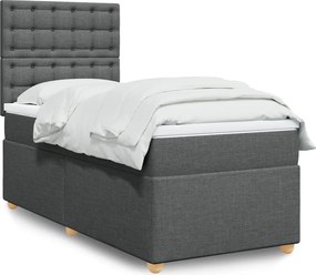 vidaXL Κρεβάτι Boxspring με Στρώμα Σκούρο Γκρι 90x190 εκ. Υφασμάτινο