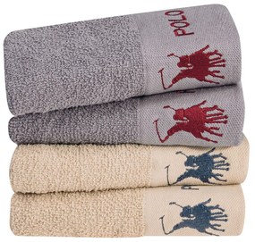 Πετσέτες Χεριών (Σετ 4τμχ) Greenwich Polo Club 2671 Ecru/Grey 480gsm