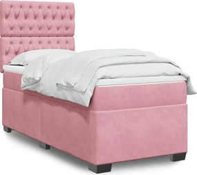 vidaXL Κρεβάτι Boxspring με Στρώμα Ροζ 90x200 εκ. Βελούδινο