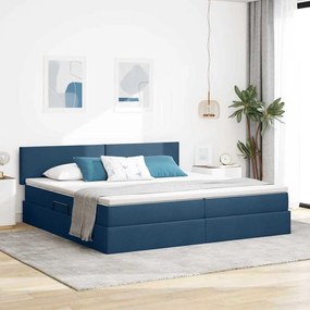 vidaXL LED Κρεβάτι αποθήκευσης με στρώμα Μπλε 200 x 200 cm Ύφασμα