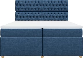vidaXL Κρεβάτι Boxspring με Στρώμα Μπλε 200x200 εκ. Υφασμάτινο