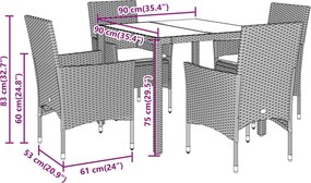 vidaXL Σετ Τραπεζαρίας Κήπου 5 τεμ. Μπεζ Συνθ.Ρατάν/Γυαλί με Μαξιλάρια