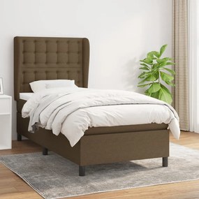 vidaXL Κρεβάτι Boxspring με Στρώμα Σκούρο Καφέ 90x190 εκ. Υφασμάτινο