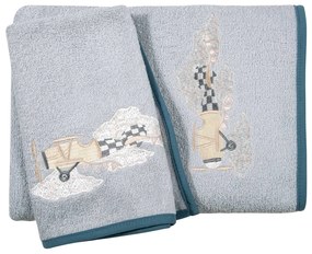 Σετ Πετσέτες 2τμχ Βαμβακερές Με Κέντημα Essential 8852 Γκρι-Μπλε Greenwich Polo Club