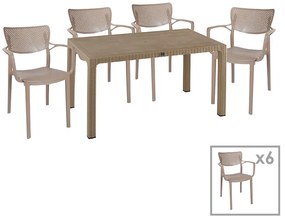 Τραπεζαρία Explore-Frontline pakoworld σετ 7τεμ PP cappuccino 150x90x73,5εκ.