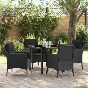vidaXL Σέτ φαγητού για κήπο με μαξιλάρι 5 pcs Μαύρο Πολυ ράταν