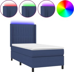 vidaXL Κρεβάτι Boxspring με Στρώμα &amp; LED Μπλε 90x200 εκ. Υφασμάτινο