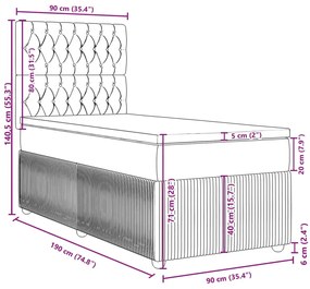 Κρεβάτι Boxspring με Στρώμα Σκούρο Γκρι 90x190 εκ. Βελούδινο - Γκρι