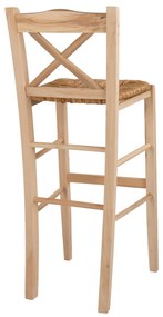 Σκαμπό ξύλινο Lucius χιαστή άβαφες με ψάθα