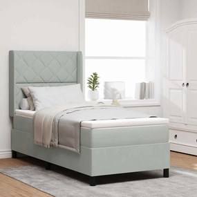vidaXL κρεβάτι Box Spring με στρώμα & LED Γκρι 90x200 cm Βελούδινο