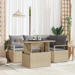 vidaXL Σετ καναπέ κήπου 5 τεμαχίων με μαξιλάρια μπεζ πολυ-ρατάν