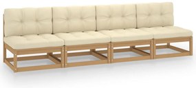 vidaXL Καναπές Κήπου Τετραθέσιος από Μασίφ Ξύλο Πεύκου με Μαξιλάρια