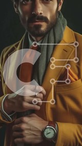 Intra Συλλεκτικό Ξύλινο Παζλ Plywood 4mm - Πορτρέτο ενός άνδρα με κίτρινο σακάκι και γραβάτα Σε Ξύλινο Κουτί - Διαστάσεις Puzzle: 10x10 cm – 25 κομμάτια