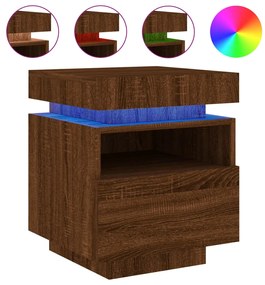 vidaXL Κομοδίνα με Φώτα LED 2 τεμ. Καφέ Δρυς 40x39x48,5 εκ.